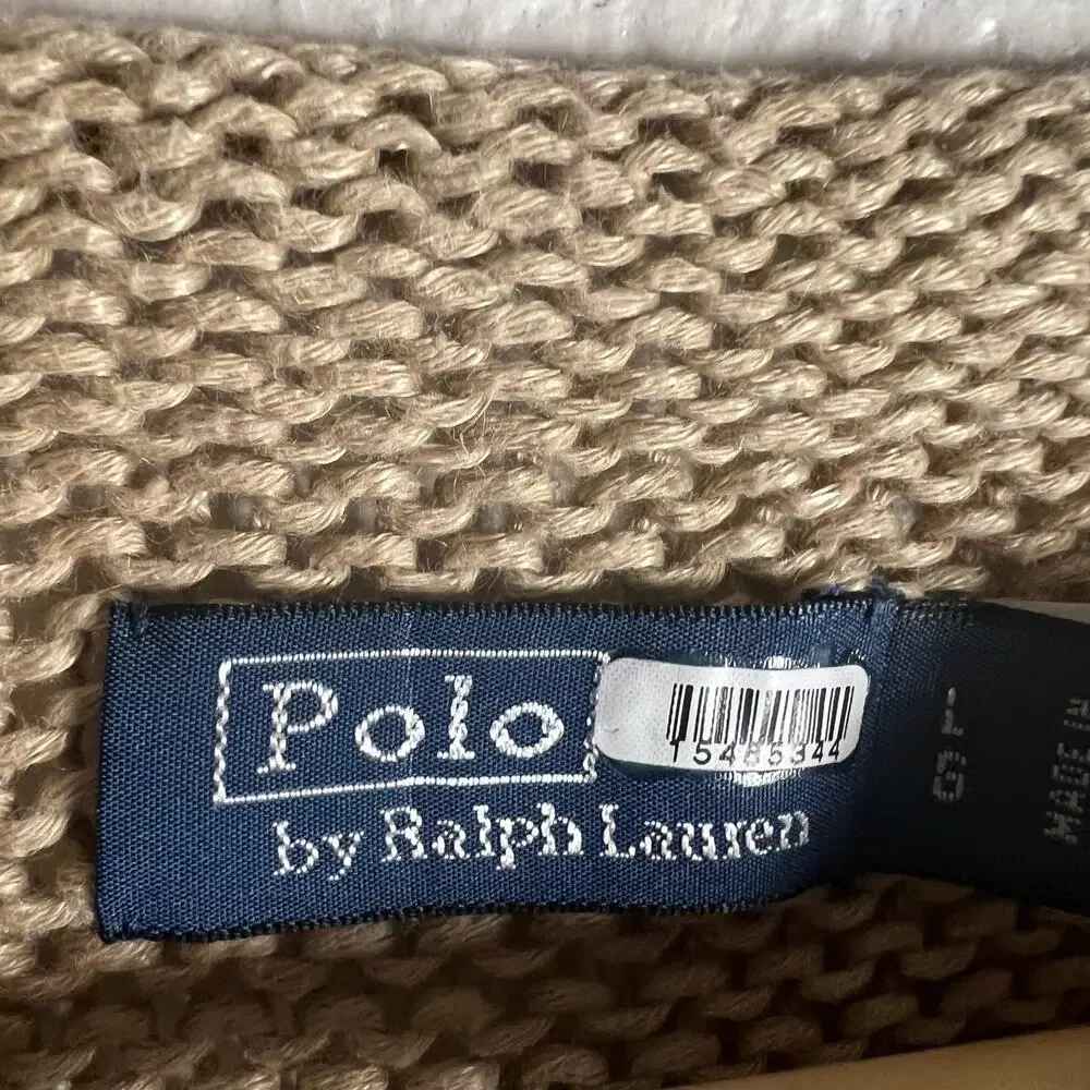 Polo Ralph Lauren Linen Cotton Tan Knit Sleeveless Crewneck Sweater Vest Size L